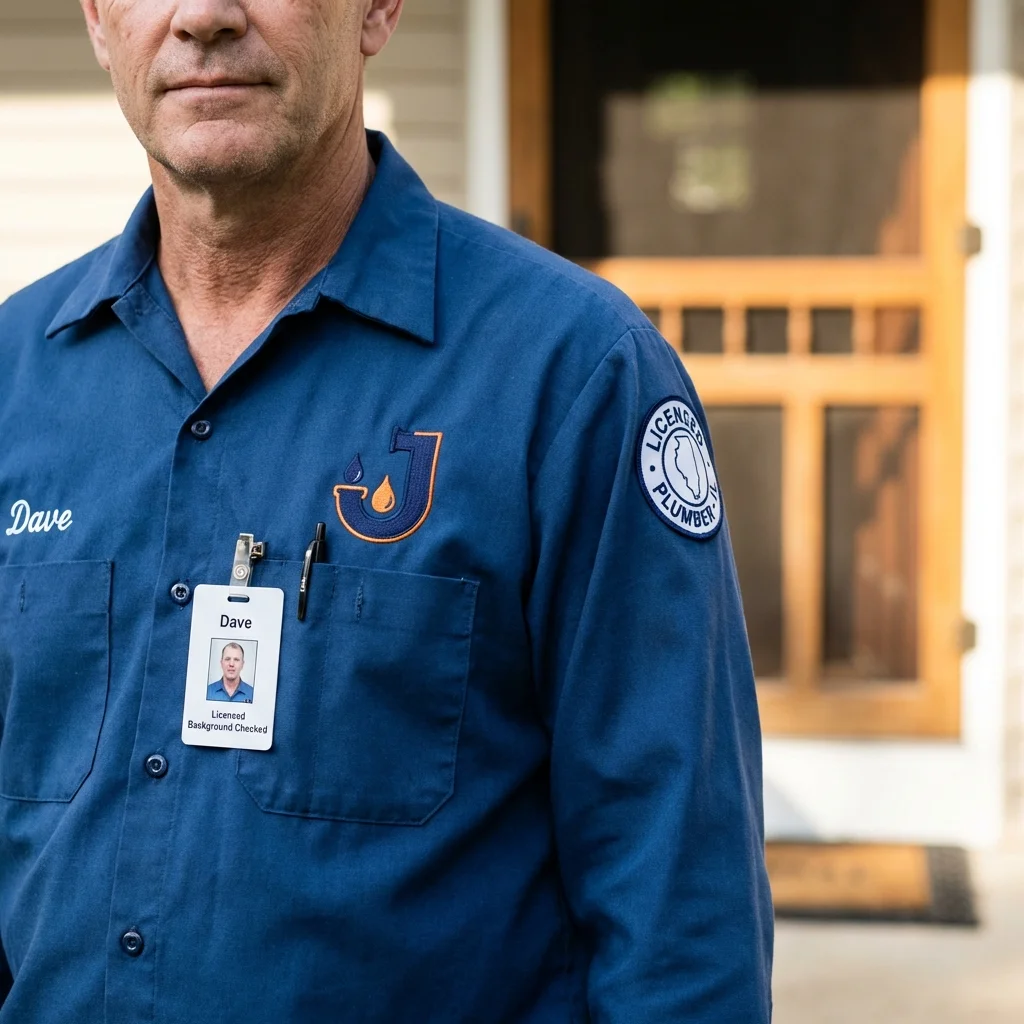 Licensed plumber showing ID badge in Yorktown Heights, NY