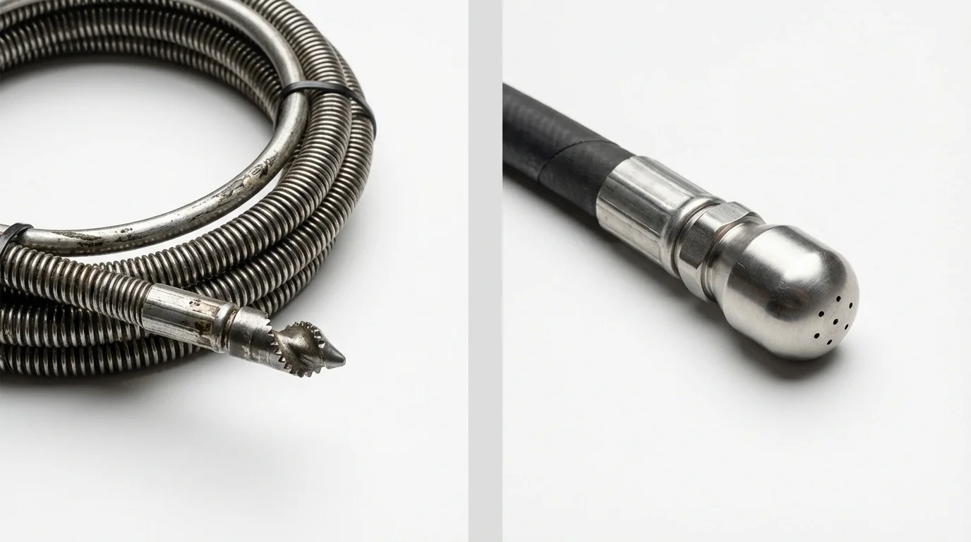 Drain snake cable and hydro jetting nozzle used for drain cleaning in Yorktown Heights, NY