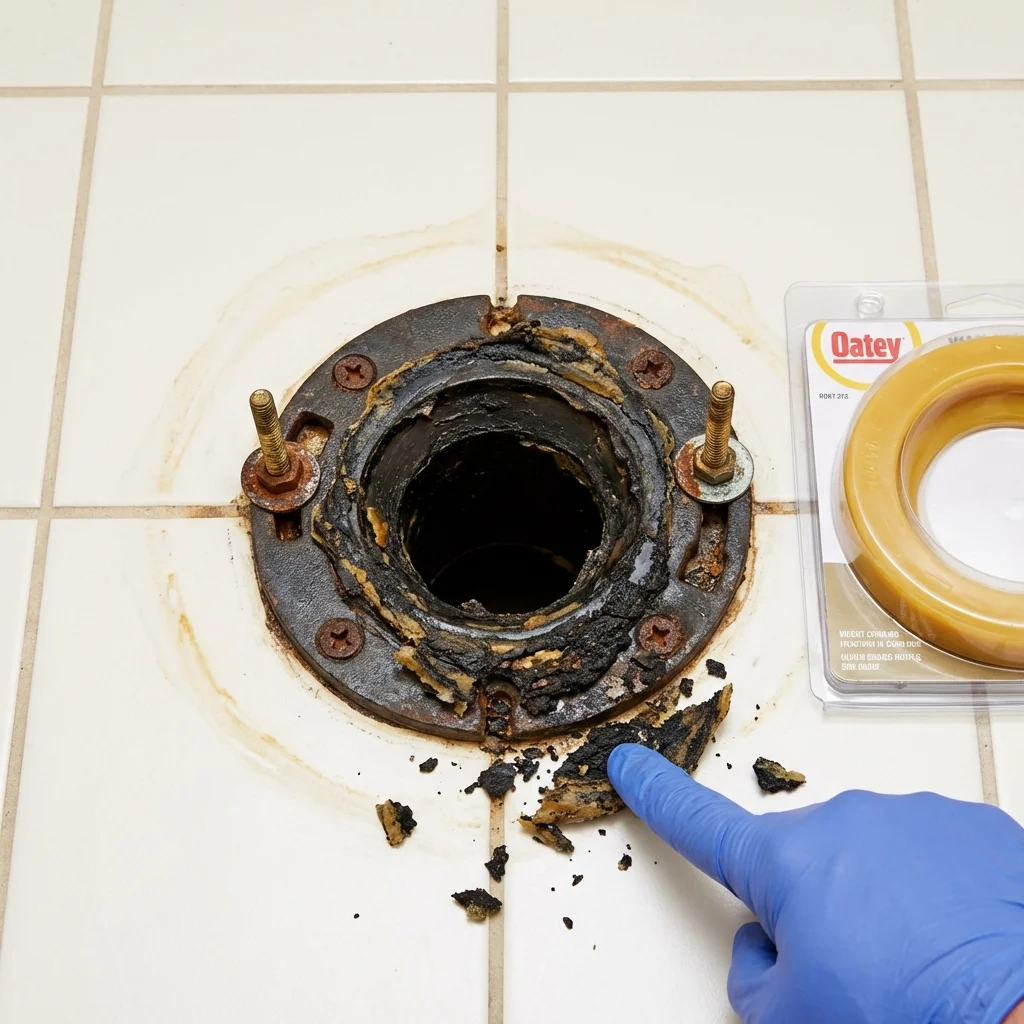 Failed wax ring showing water seepage at the base of a toilet in a Yorktown Heights, NY home