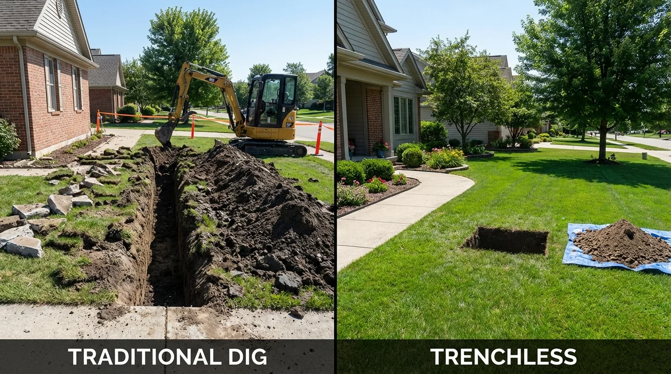 Trenchless sewer repair with minimal yard damage versus traditional excavation in Yorktown Heights, NY